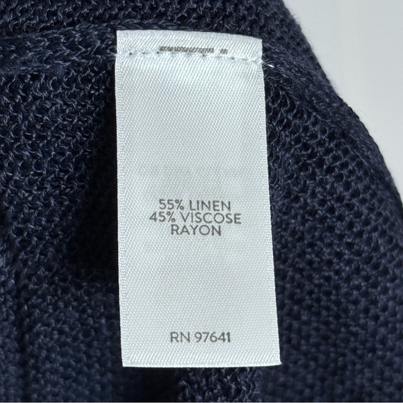 J. Jill Linen Blend Open Front Long Cardigan Navy Blue Pockets Womens Size Large - Picture 7 of 12